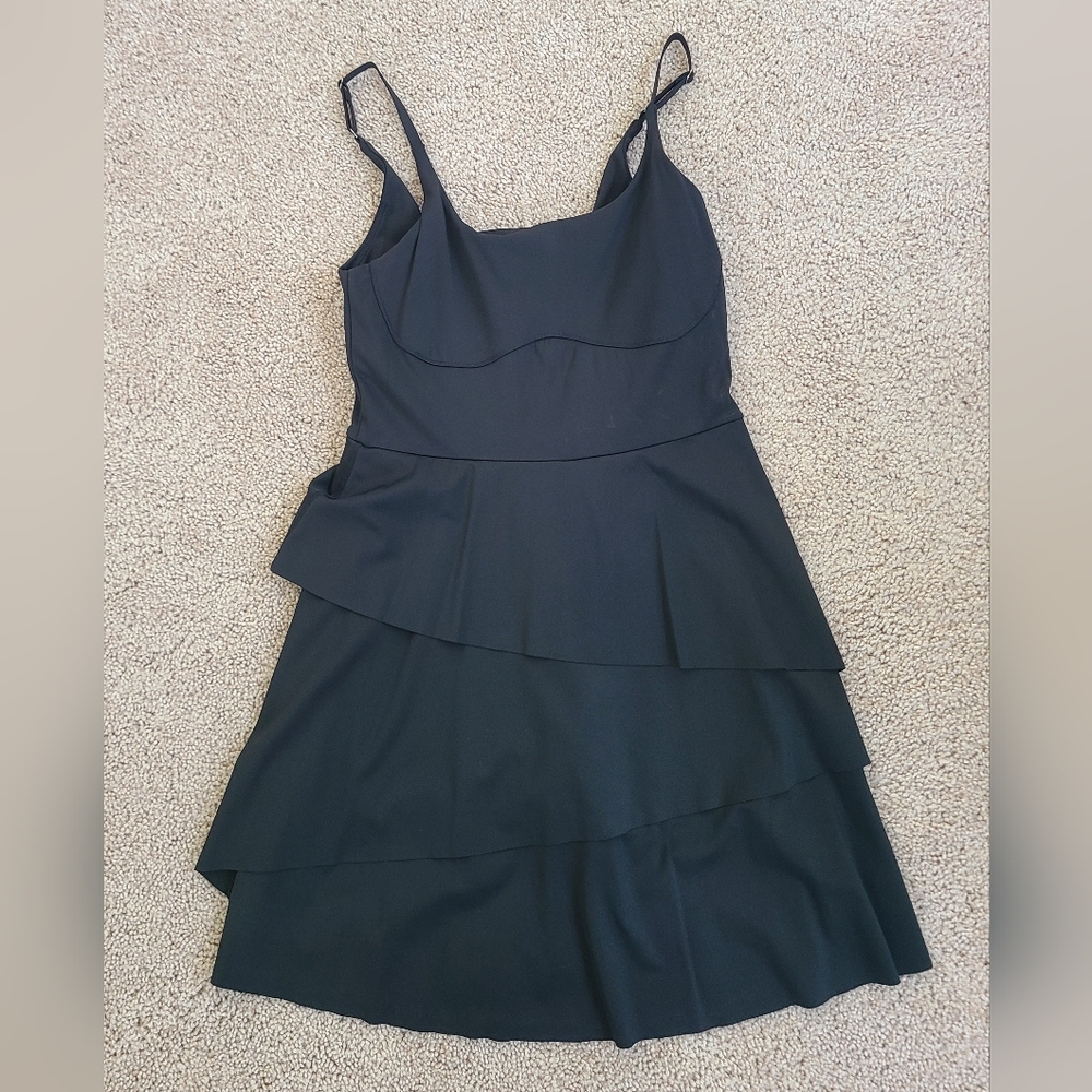 Cloudful® Air Tiered 2-in-1 Ruffle Adjustable Straps Pocket Sports Dress-Black/S